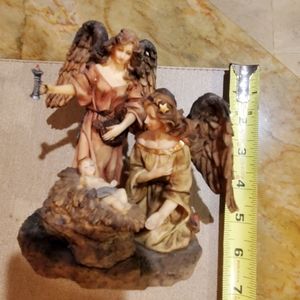 Baby Jesus with Two Angels  Watching Over Him Statue Figurine